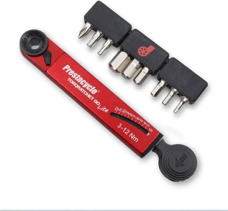 Prestacycle TorqRatchet GO Lite – Portable 3-12Nm Beam Torque Wrench & Ratchet Multi-Tool, 9 Hardened Bits, Lightweight Pocket Tool for Bike Repair, Compact 124mm, 46g, Compatible with ¼” Bits - Image 1